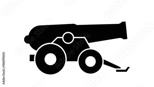 Classic black silhouette of a cannon on wheels a vintage weapon of war