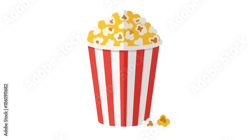 Classic Red and White Striped Popcorn Bucket Filled to the Brim with Fluffy Kernels
