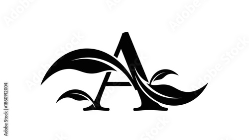 Elegant Alphabetical A Logo with Flourishing Black Leaves and Organic Design Elements