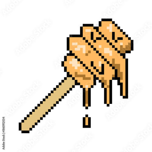 Pixel honey dipper vector for sweet food icons. Ideal for beekeeping games, syrup toppings, natural sugar themes, and retro 8-bit kitchen tools.