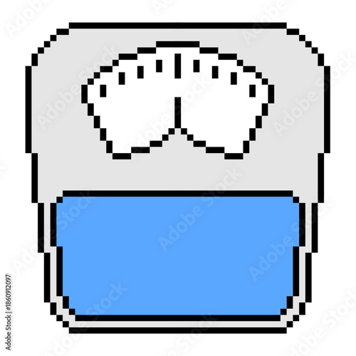 Pixel weight scale vector for diet games. Ideal for symbolizing health tracking, body mass, fitness progress, and retro 8-bit gym icons.