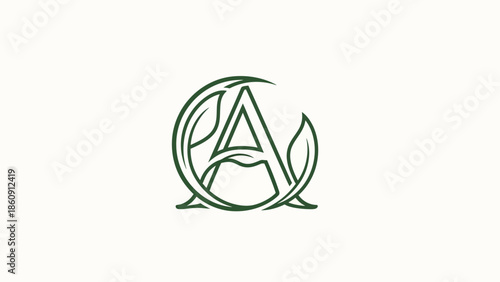 Elegant green letter A logo design with leaves and circular motif