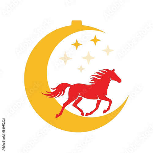 Majestic Unicorn Galloping Through a Crescent Moon Vector