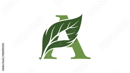 Elegant green letter A logo with leaf illustration for nature-themed branding