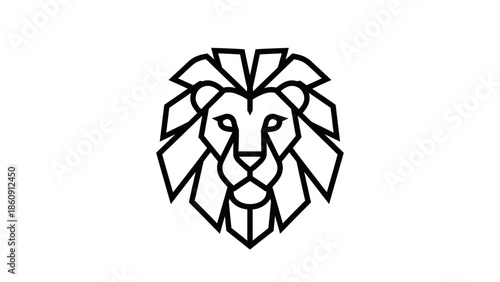 Geometric line art illustration of a majestic lion's head with a stylized mane.