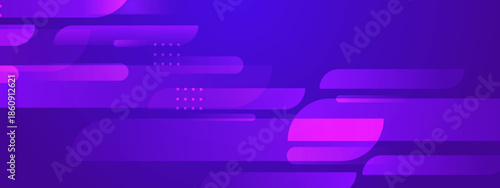Purple gradient background with abstract rounded shapes and dots