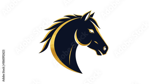 A striking stylized dark blue and gold horse head logo, depicting strength and elegance.