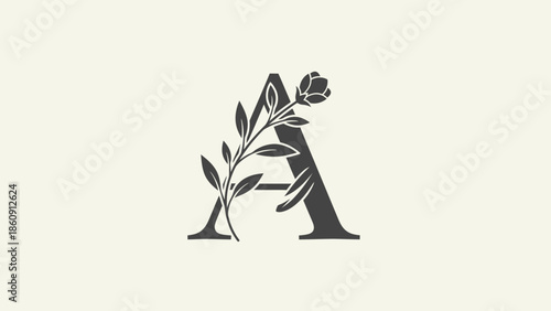 Elegant letter A with floral motif elegant serif typography with botanical illustration