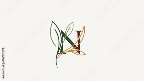 Elegant Minimalist Monogram Logo Featuring Artistic Leaf and Letter Design