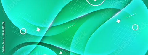 Circles curves stars and dots in green shades