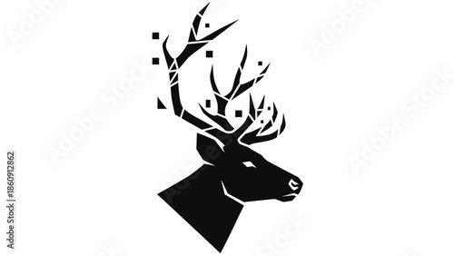 Geometric Stag Head Abstract Design With Pixelated Antlers Digital Art