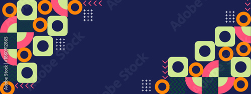 Geometric pattern with circles squares plus signs and zigzags