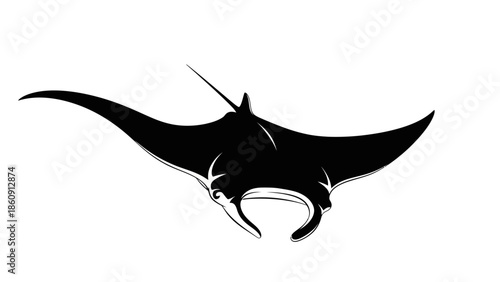 Graceful silhouette of a manta ray swimming in clear blue ocean waters
