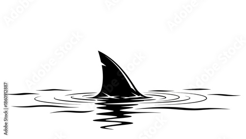 Graphic illustration of a shark fin emerging from water surface creating ripples