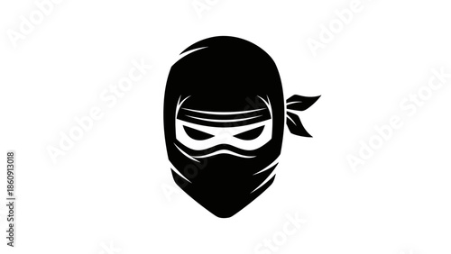 Iconic Black Silhouette of a Stealthy Ninja Warrior Face with Mask and Bandana