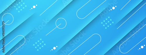 Background is blue with plus signs circles and rounded rectangles
