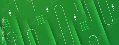 Green abstract background displays white lines plus signs and circles