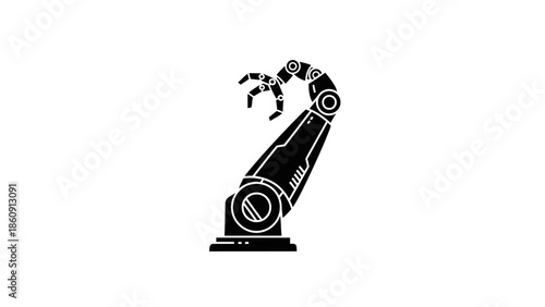 Iconic Silhouette of a Robotic Arm Extended in a Technical Industrial Setting