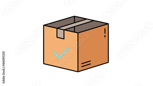 Illustration of a cardboard box with a checkmark signifying completion or verification