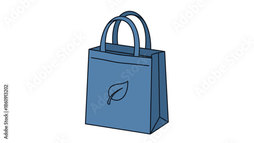 Illustration of a blue eco-friendly shopping bag with a leaf emblem