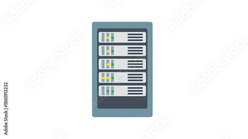 illustration of a data server rack with multiple compartments and indicator lights for digital