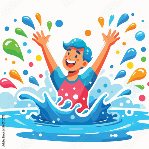 VECTOR OF MAN PLAYING IN WHITE BACKGROUND WATER