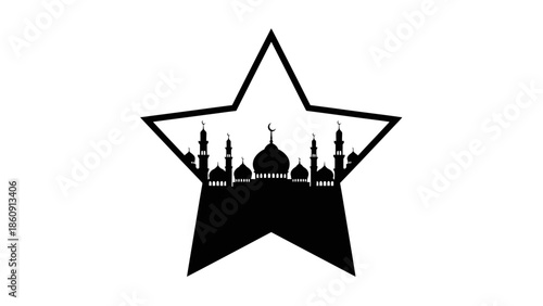 Islamic Mosque Silhouette Inside a Star Outline Minimalist Design