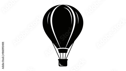 Isolated Black Silhouette of a Hot Air Balloon with a Basket on a White Background