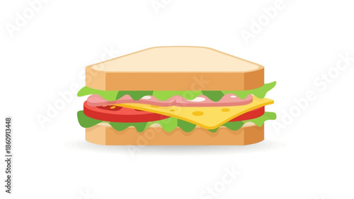 Isolated delicious sandwich with ham cheese lettuce and tomato on a white background