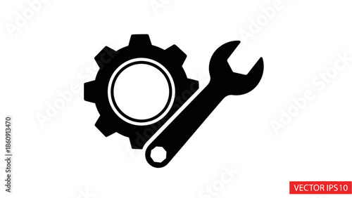 Mechanical Gear and Wrench Icon Representing Industry and Repair Services