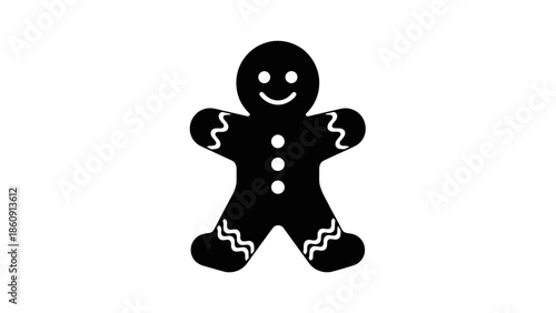 Minimalist Black and White Gingerbread Man Icon with Whimsical Details for Holiday Decoration