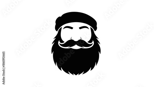 Minimalist Black and White Illustration of a Smiling Bearded Man Wearing a Cap