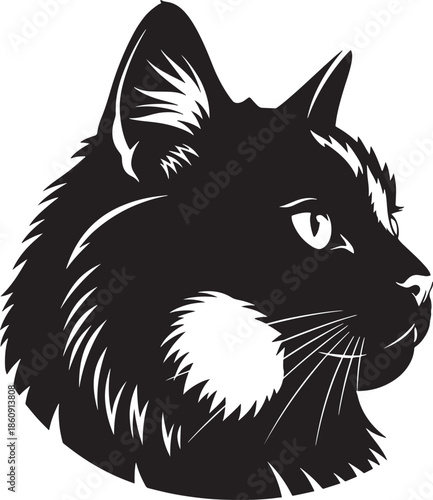 Black cat head profile illustration