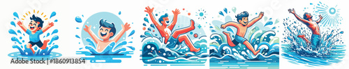 VECTOR OF MAN PLAYING IN WHITE BACKGROUND WATER