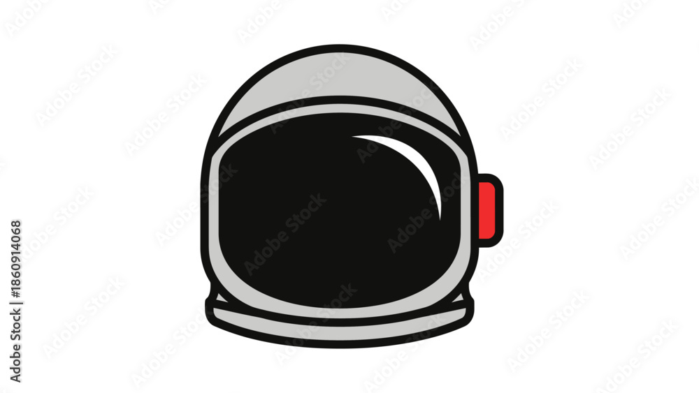 Fototapeta premium Minimalist vector illustration of an astronaut helmet with a black visor and grey casing