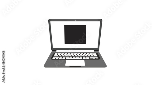 Minimalist Illustration of an Open Laptop Computer in Black and White