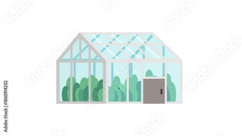 Modern glass greenhouse filled with lush green plants and vegetation a perfect growing environment