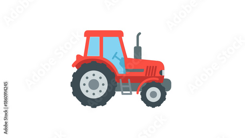 Modern red tractor icon isolated on a clean white background agricultural machinery graphic