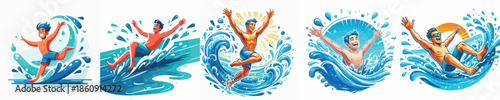 VECTOR OF MAN PLAYING IN WHITE BACKGROUND WATER