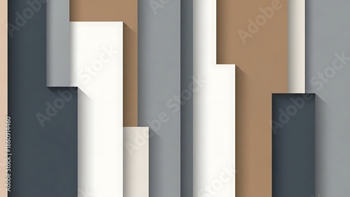 An abstract background features vertical, overlapping rectangular panels in subtle neutral tones, casting shadows to create depth.