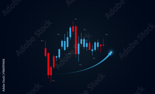 Blue bullish bars mix with dominant red declines, showing market volatility. High contrast design perfect for forex brokers and market reports