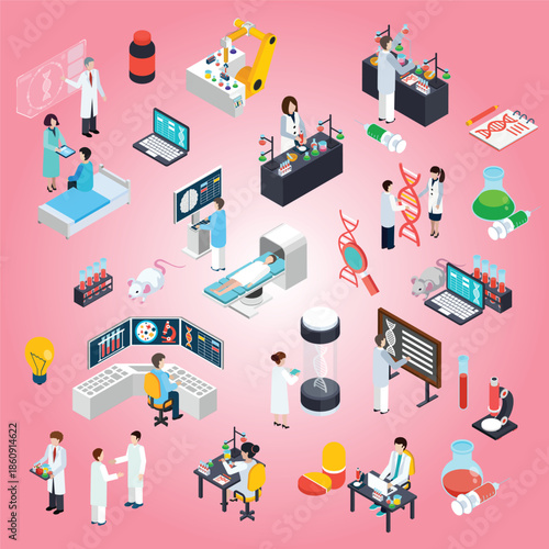 Vaccine production infographics layout antidepressant belt antibiotic painkiller medicament experiment 3d robotic microbiology making prevention