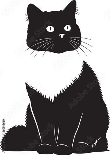 Black cat sitting silhouette with white eyes