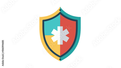 Shield with medical star symbol representing healthcare and safety protection