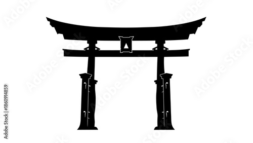 Silhouette of Traditional Japanese Torii Gate with Elegant Architectural Details