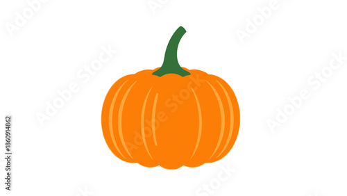 Simple and Bright Illustration of a Classic Halloween Pumpkin with Green Stem