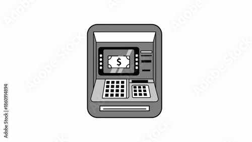 Simple and clear illustration of an ATM machine with a dollar sign on screen
