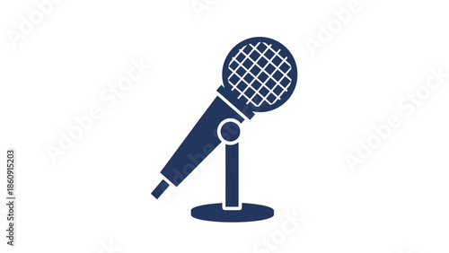 Simple blue microphone icon on a clean white background symbolizing audio and performance