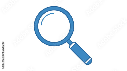 Simple blue magnifying glass icon on a white background for search and discovery illustration