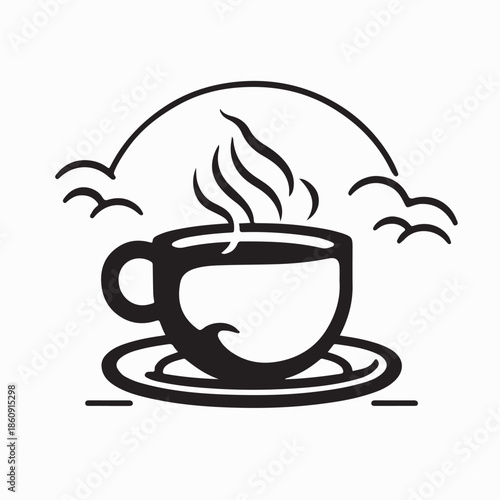 Mountain Coffee Logo concept, mountain with coffee cup logo. 